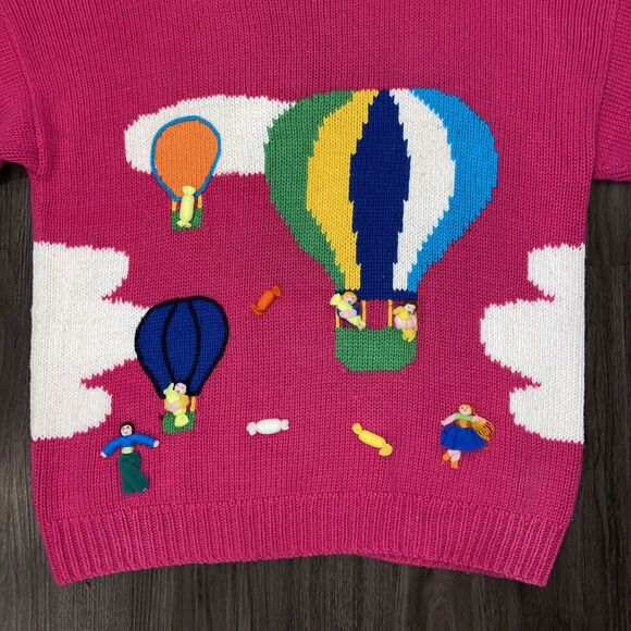 Cotton Salsa 3D Knit Cardigan Sweater Hot Air Balloons Peru Size Large/X-Large - Picture 5 of 16